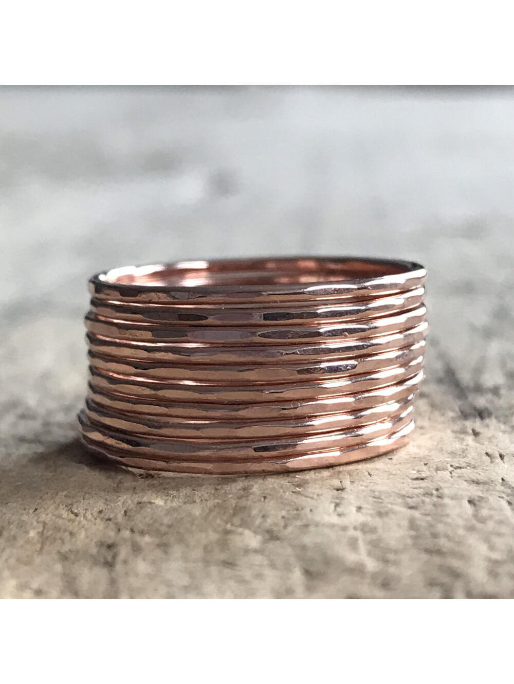 Set of 10 Skinny 14K Rose Gold Filled Stacking Rings